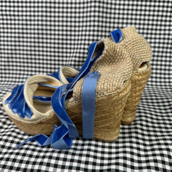 Penelope Chilvers High Valenciana Dali Espadrille Wedge Sandal Blue Velvet - Picture 3 of 7